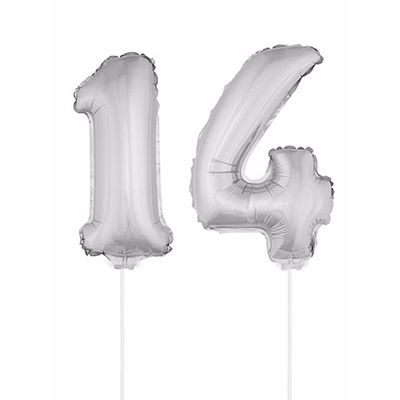 Zilveren opblaas cijfer 14 op stokjes Zilveren opblaas cijfer 14 op stokjes