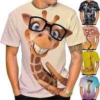 Voor heren Uniseks T-shirt Grappige T-shirts dier Giraffe Grafische prints Strakke ronde hals Geel Paars Oranje Khaki Grijs 3D-afdrukken Buiten Straat Korte mouw Afdrukken Kleding Sport Ontwerper Lightinthebox