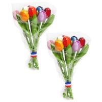 Decoratie tulpen boeket - 3x stuks - gekleurd - 20 cm - hout - bloemen boeket - Hollandse tulpen