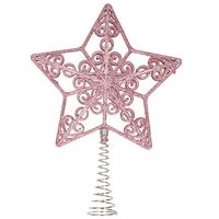 Kunststof kerstboom open ster piek glitter roze 20 cm