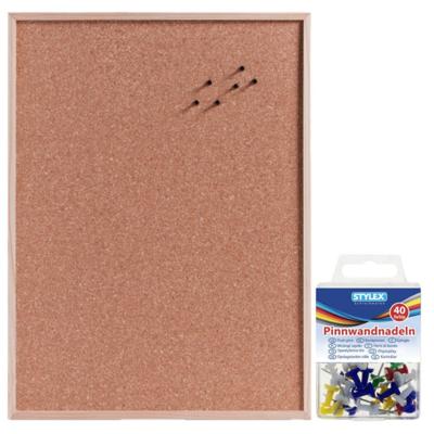 Zeller Prikbord - 60 x 80 cm - kurk - houten omlijsting - 40 gekleurde punaises
