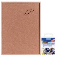 Zeller Prikbord - 60 x 80 cm - kurk - houten omlijsting - 40 gekleurde punaises