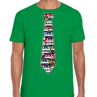 Cadeau T-shirt voor heren - cassettebandje stropdas - groen - muziek fan