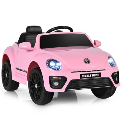 12 V Elektrische Kinderauto VW Beetle Kinderauto met Muziek en 2 Verlichtingsmodi Incl. 2,4 G Afstandsbediening (Roze)
