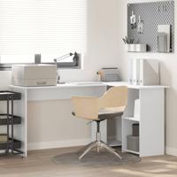 Bureau met plank met opslag Wit 142 x 102 x 73 cm Bewerkt hout
