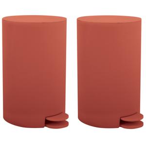 Prullenbak/pedaalemmer - 2x - kunststof - terracotta - 3 liter - 15 x 27 cm - Badkamer/toilet