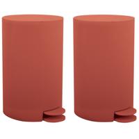 Prullenbak/pedaalemmer - 2x - kunststof - terracotta - 3 liter - 15 x 27 cm - Badkamer/toilet - thumbnail