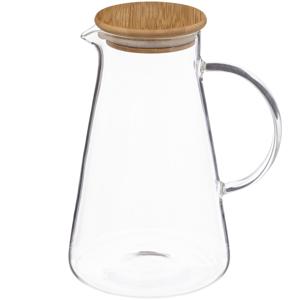 5Five Karaf/schenkkan 1,5 liter - glas met bamboe houten deksel - Waterkan - Sapkan