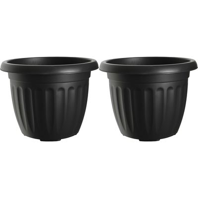 Buiten plantenpot/bloempot/planter - 2x - zwart - kunststof - D40 x H32 cm Buiten plantenpot/bloempot/planter - 2x - zwart - kunststof - D40 x H32 cm