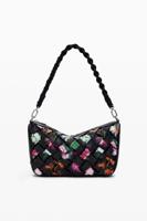 Kleine gevlochten bloemen tas - BLACK - U