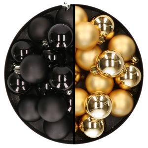 Kleine kerstballen - 32x st - goud en zwart - D4 cm - plastic - kerstversiering