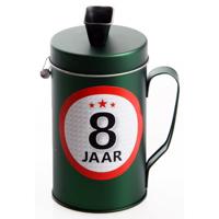 Spaarpot - 8 jaar geworden thema - verjaardag cadeau - Blik met sticker van 9 cm