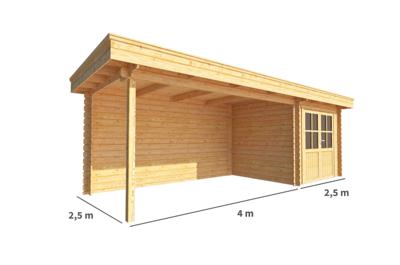 Blokhut met overkapping Lisa 650 cm bij 250 cm diep Plat dak - Warentuin collection