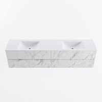 MONDIAZ VICA 200cm badmeubel onderkast Carrara 4 lades. Wastafel CLOUD dubbel zonder kraangat, kleur Talc.