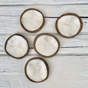 Schaaltje Capiz Schelp en Hout Rond Wit - 8 cm