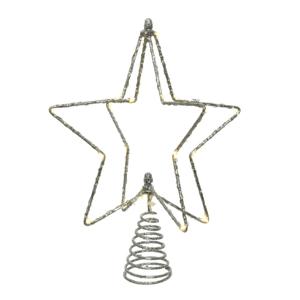 Verlichte kerst piek - ster - zilver - H25 cm - met 20 leds - kunststof - kerstboompiek