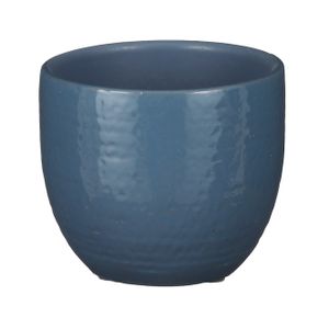 Plantenpot/bloempot Carrie terracotta blauw glans met flakes patroon - D14/H12 cm