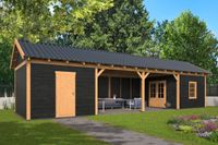 Lariks/Douglas Overkapping Hamar L type 12 zwart 903x395 cm- Zadeldak- Onbehandeld lariks Douglas hout- Tuindeco