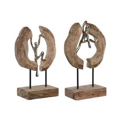 Decoratieve figuren Home ESPRIT Bruin Zilverkleurig Natuurlijk 19 x 9 x 28 cm (2 Stuks)