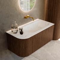 Badmeubel Mondiaz Kurve-Dlux | 95 cm | Meubelkleur Walnut | Wastafelkleur Opalo | Solid surface | Rechts spoelbak | Zonder kraangat(en)