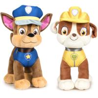 Paw Patrol figuren speelgoed knuffels set van 2x karakters Chase en Rubble 19 cm - thumbnail