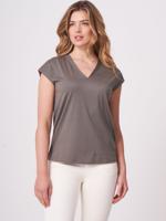 V-hals katoenmix top met oversized schouders