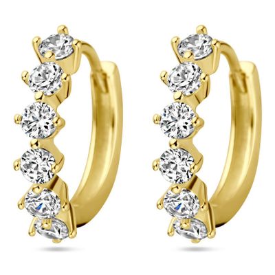 Klapoorringen zilver-zirconia goudkleurig-wit 3,2 x 14 mm