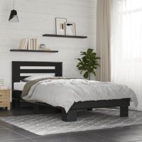 Bedframe bewerkt hout en metaal zwart 75x190 cm