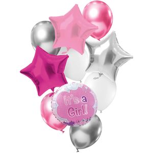 Ballonnen Set It's a Girl Roze/Zilver (10st)