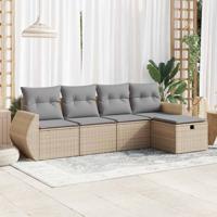 5-delige Loungeset met kussens poly rattan beige