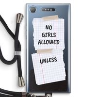 No Girls Allowed Unless: Sony Xperia XZ1 Transparant Hoesje met koord