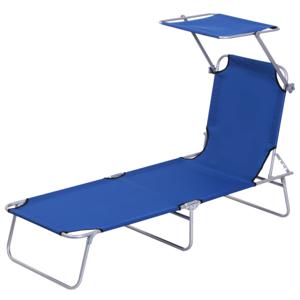 Outsunny Klapbare ligstoel met zonnescherm, verstelbare rugleuning, metalen frame, 187 x 58 x 36 cm, blauw