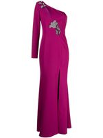 Marchesa Notte robe longue à appliques fleurs - Violet