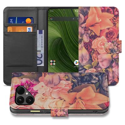 Elegante Bosje Bloemen Print in Roze, Oranje en Paars voor Fairphone 6 | Bookcase Hoesje