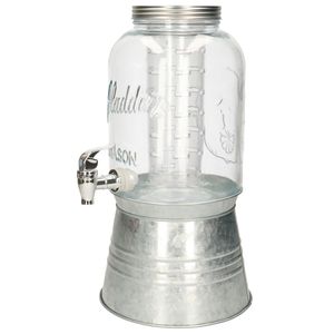 Glazen drankdispenser/limonadetap op voet met zilver kleur dop/voet/tap 3.8 liter