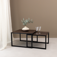 Salontafelset 'Lisa' 65 en 50cm, kleur zwart / lederlook bruin