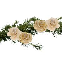 Kerstboomversiering Bloemen - 2x stuks - 9 cm - goud glitter - op clip - ornament