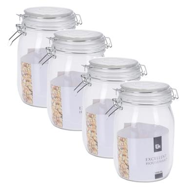 Excellent Houseware keuken voedsel opslagpotten - 4x - 1000 ML - met beugel sluiting - glas Excellent Houseware keuken voedsel opslagpotten - 4x - 1000 ML - met beugel sluiting - glas