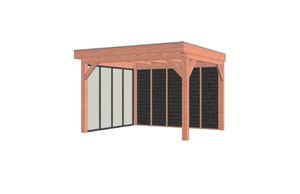 Trendhout Buitenverblijf Refter XL 375x340 cm - Combinatie 1- Plat dak- Onbehandeld lariks Douglas hout- Trendhout