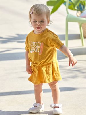 2 in 1 Oeko-Tex® baby strikjurk saffraangeel