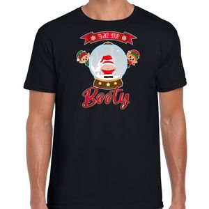 Fout kersttrui t-shirt voor heren - Kerstman sneeuwbol - zwart - Shake Your Booty