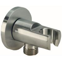 Wiesbaden Wandaansluitbocht met Handdouchehouder - 1/2 Inch - Geborsteld Staal
