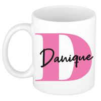 Naam mok Danique - roze - wit - keramiek - 300 ml - verjaardag/cadeau beker