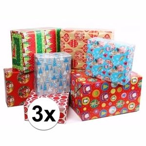 3x Kerstmis kadopapier/inpakpapier   -