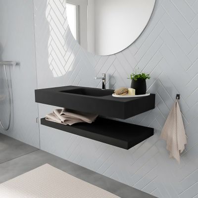 Mondiaz Alan badmeubel 100 cm solid suface planchet urban vrijhangend wastafel midden 1 kraangat zwart