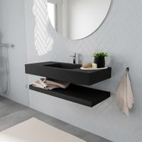 Mondiaz Alan badmeubel 100 cm solid suface planchet urban vrijhangend wastafel midden 1 kraangat zwart