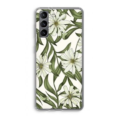 Wit bloemenpatroon: Samsung Galaxy S21 Transparant Hoesje