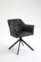 Design stoel LOFT donkergrijs fluweel draaibaar zwart metalen frame met armleuning - 42390 - thumbnail