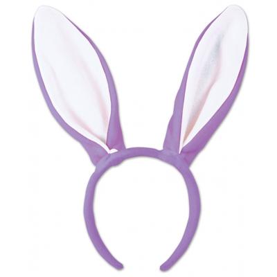 Diadeem konijnen oren - paars/wit - volwassenen - bunny oren haarband