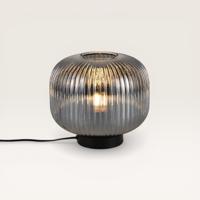 Tafellamp Virello vetro fumé s - Lamp voor binnen, gemaakt van geribbeld rookglas en zwart metaal - Zonder lichtbron